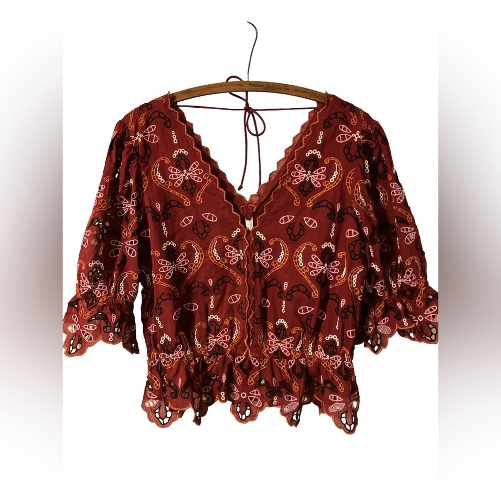 Anthropologie Eyelet Blouse Size XS Boho Festival Vacation Resort - Picture 4 of 9